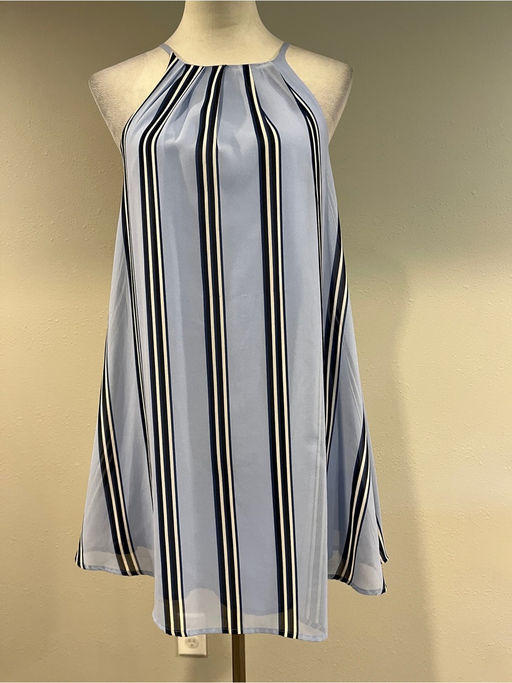 Francesca's Collections Blue and Navy Striped Halter a-line Mini Dress